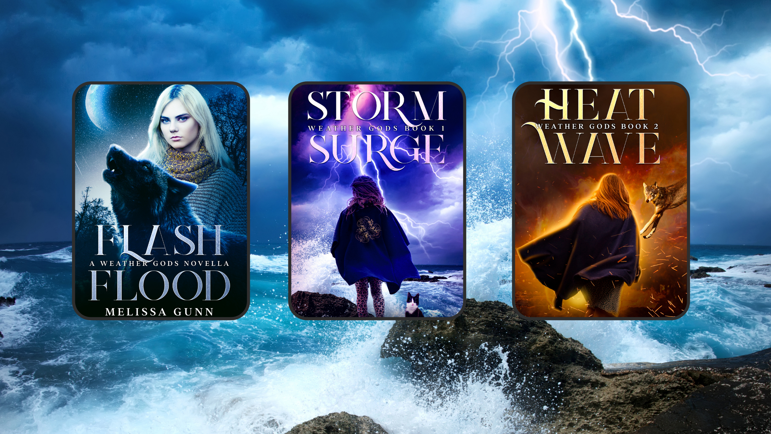 Three book covers in weather gods series